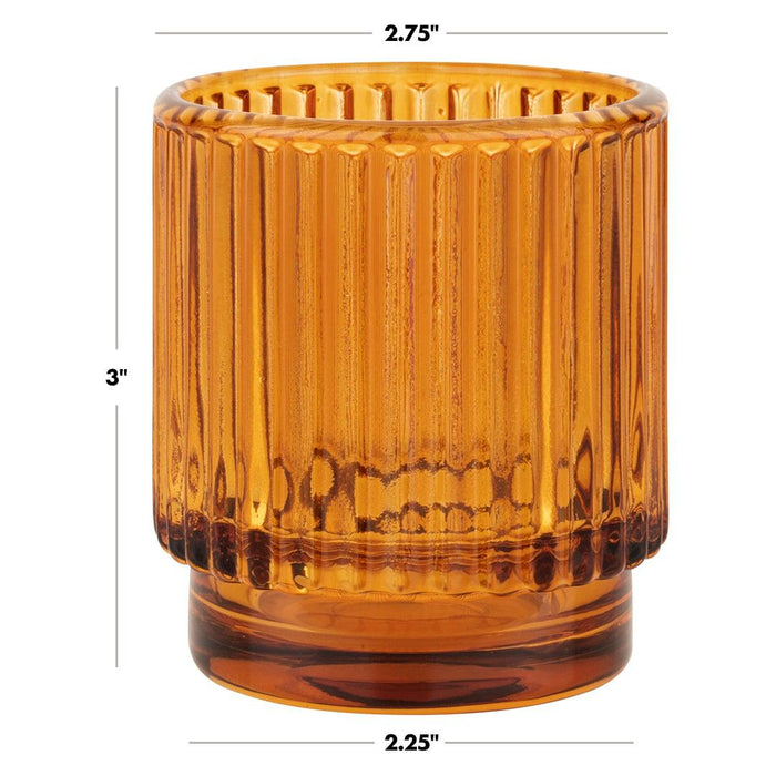Set of 6 Ribbed Glass Votive Candle Holders - Aesthetic Decor & Candle Holders for Table Centerpiece-Set of 6-Koyal Wholesale-Burgundy-