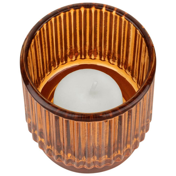 Set of 6 Ribbed Glass Votive Candle Holders - Aesthetic Decor & Candle Holders for Table Centerpiece-Set of 6-Koyal Wholesale-Burgundy-