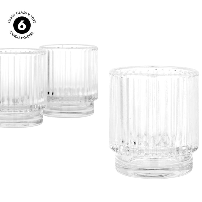 Set of 6 Ribbed Glass Votive Candle Holders - Aesthetic Decor & Candle Holders for Table Centerpiece-Set of 6-Koyal Wholesale-Burgundy-