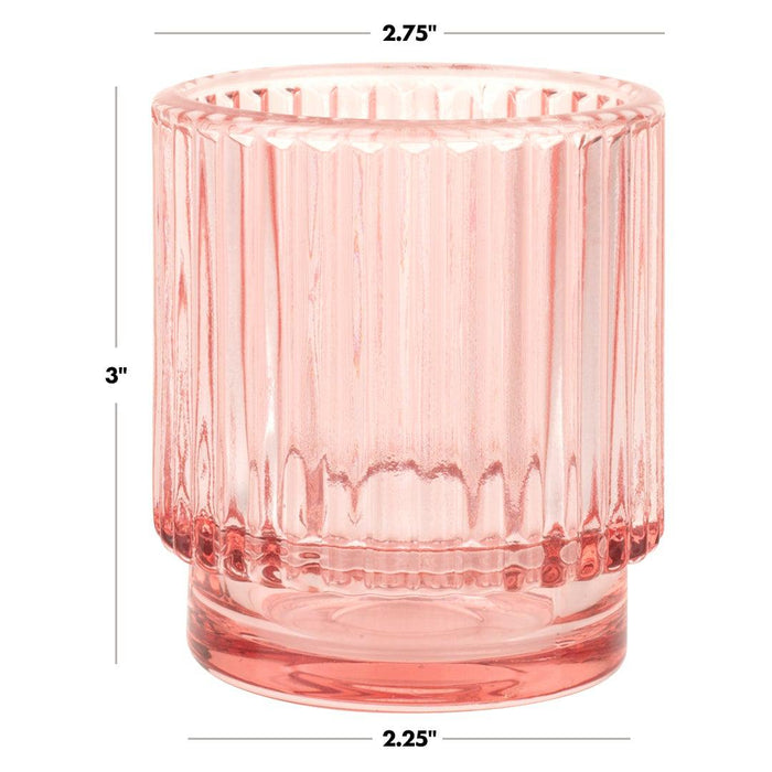 Set of 6 Ribbed Glass Votive Candle Holders - Aesthetic Decor & Candle Holders for Table Centerpiece-Set of 6-Koyal Wholesale-Burgundy-