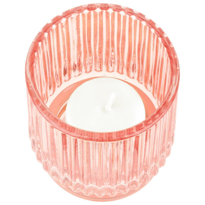 Set of 6 Ribbed Glass Votive Candle Holders - Aesthetic Decor & Candle Holders for Table Centerpiece-Set of 6-Koyal Wholesale-Burgundy-
