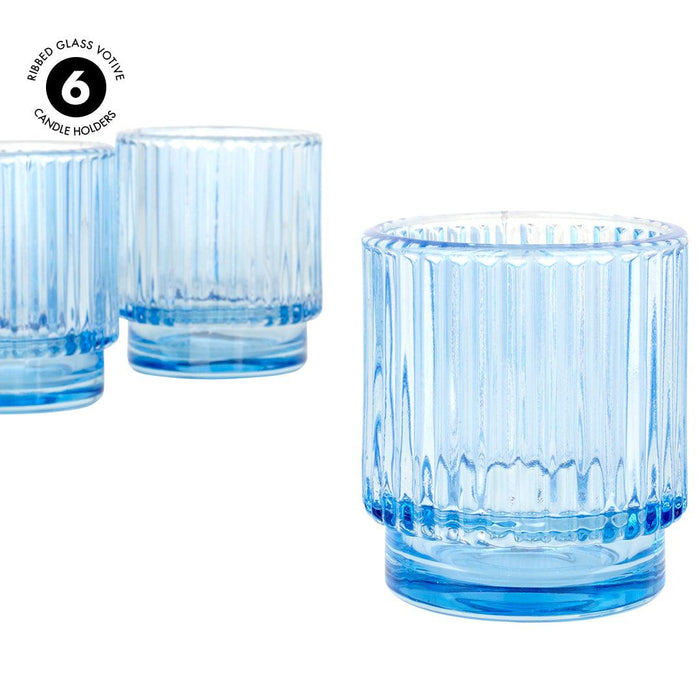 Set of 6 Ribbed Glass Votive Candle Holders - Aesthetic Decor & Candle Holders for Table Centerpiece-Set of 6-Koyal Wholesale-Burgundy-