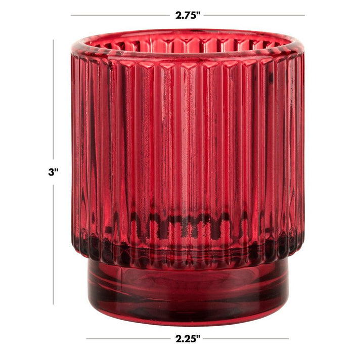Set of 6 Ribbed Glass Votive Candle Holders - Aesthetic Decor & Candle Holders for Table Centerpiece-Set of 6-Koyal Wholesale-Burgundy-