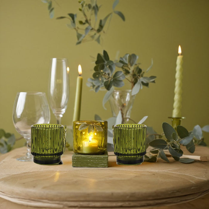 Set of 6 Ribbed Glass Votive Candle Holders - Aesthetic Decor & Candle Holders for Table Centerpiece-Set of 6-Koyal Wholesale-Burgundy-