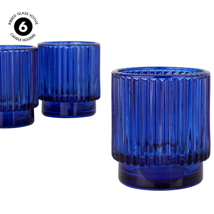 Set of 6 Ribbed Glass Votive Candle Holders - Aesthetic Decor & Candle Holders for Table Centerpiece-Set of 6-Koyal Wholesale-Burgundy-