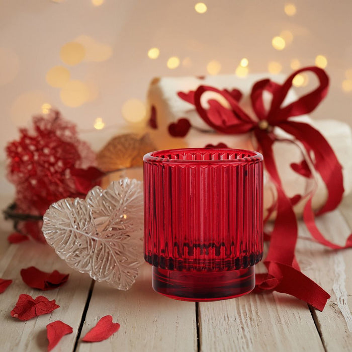 Set of 6 Ribbed Glass Votive Candle Holders - Aesthetic Decor & Candle Holders for Table Centerpiece-Set of 6-Koyal Wholesale-Burgundy-