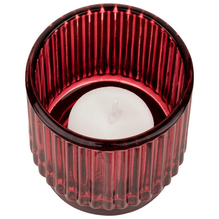 Set of 6 Ribbed Glass Votive Candle Holders - Aesthetic Decor & Candle Holders for Table Centerpiece-Set of 6-Koyal Wholesale-Burgundy-