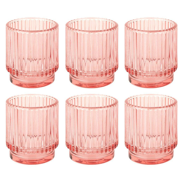 Set of 6 Ribbed Glass Votive Candle Holders - Aesthetic Decor & Candle Holders for Table Centerpiece-Set of 6-Koyal Wholesale-Blush Pink-