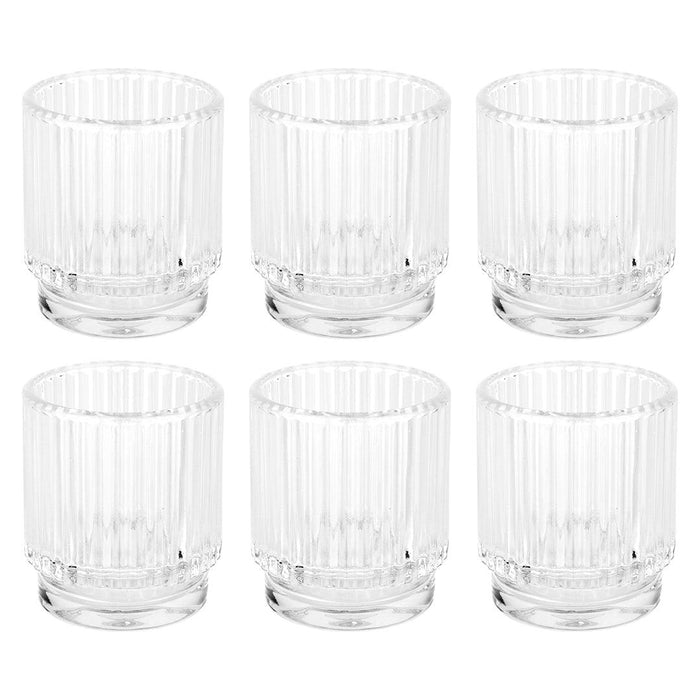 Set of 6 Ribbed Glass Votive Candle Holders - Aesthetic Decor & Candle Holders for Table Centerpiece-Set of 6-Koyal Wholesale-Clear-
