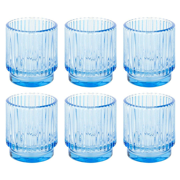 Set of 6 Ribbed Glass Votive Candle Holders - Aesthetic Decor & Candle Holders for Table Centerpiece-Set of 6-Koyal Wholesale-Dusty Blue-