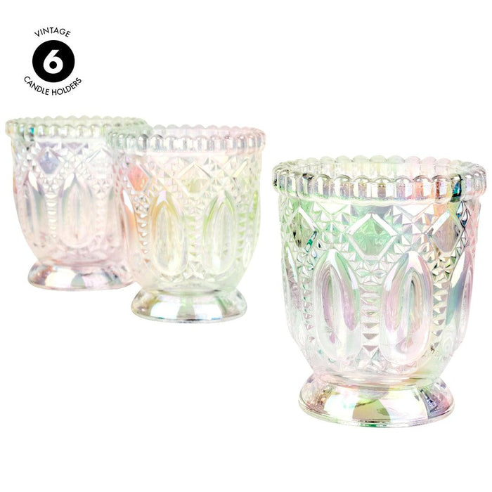 Set of 6 Vintage Glass Candle Holder Bulk Pack-Koyal Wholesale-Blush Pink-Set of 6-