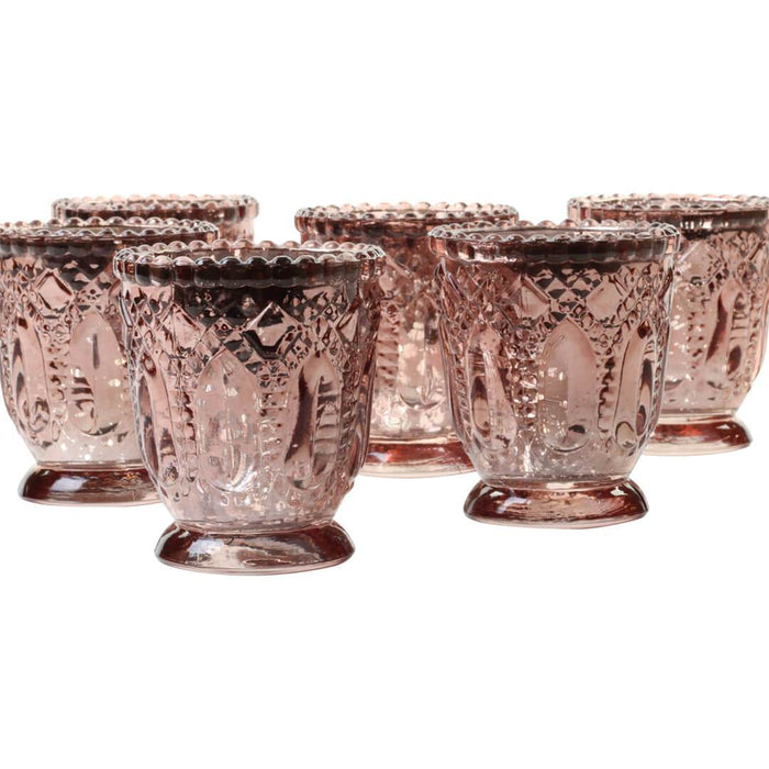 Set of 6 Vintage Glass Candle Holder Bulk Pack-Koyal Wholesale-Blush Pink-Set of 6-