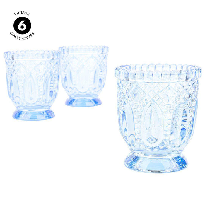 Set of 6 Vintage Glass Candle Holder Bulk Pack-Koyal Wholesale-Blush Pink-Set of 6-