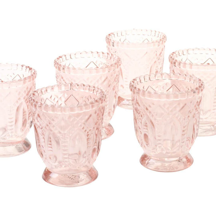 Set of 6 Vintage Glass Candle Holder Bulk Pack-Koyal Wholesale-Blush Pink-Set of 6-