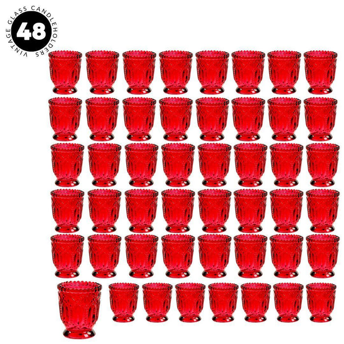 Set of 6 Vintage Glass Candle Holder Bulk Pack-Koyal Wholesale-Burgundy-Set of 48-