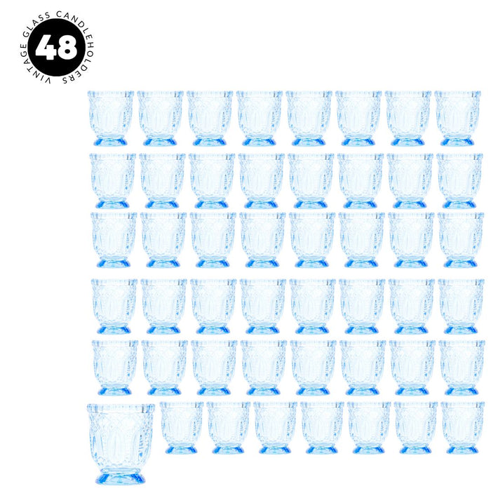 Set of 6 Vintage Glass Candle Holder Bulk Pack-Koyal Wholesale-Dusty Blue-Set of 48-