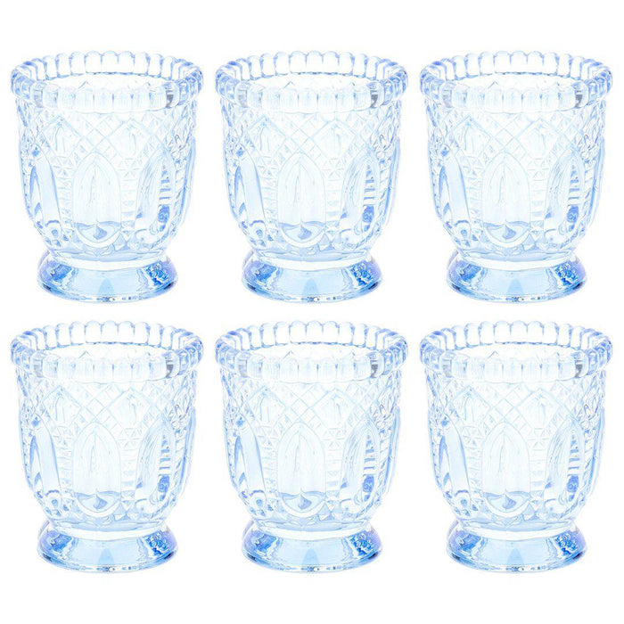 Set of 6 Vintage Glass Candle Holder Bulk Pack-Koyal Wholesale-Dusty Blue-Set of 6-