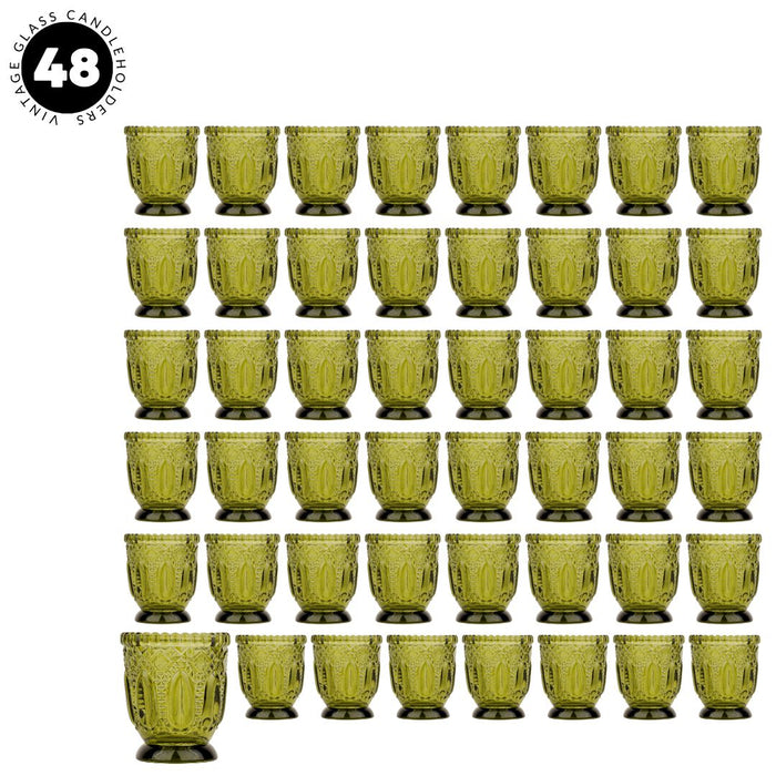 Set of 6 Vintage Glass Candle Holder Bulk Pack-Koyal Wholesale-Olive Green-Set of 48-