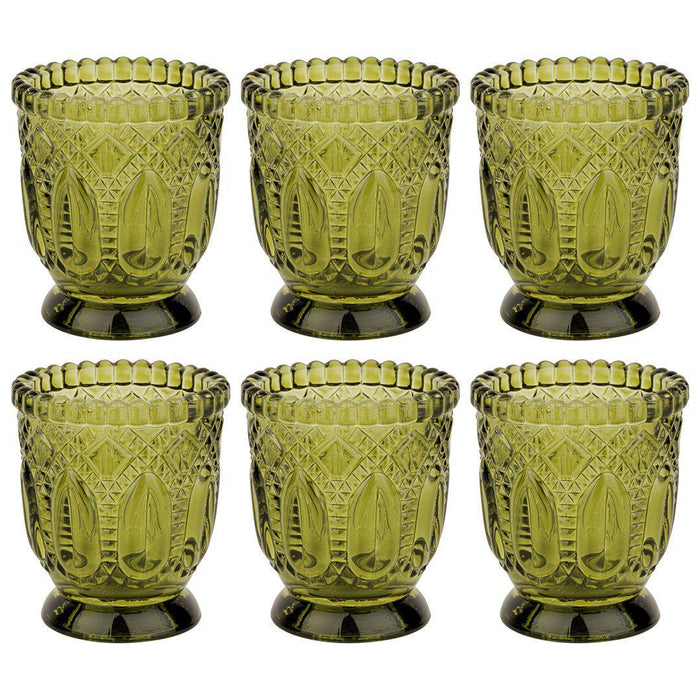 Set of 6 Vintage Glass Candle Holder Bulk Pack-Koyal Wholesale-Olive Green-Set of 6-