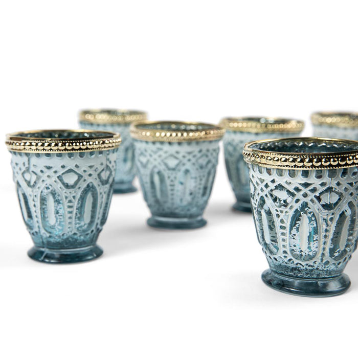 Shabby Chic Glass Vintage Votive Candle Holders, Set of 6-Set of 6-Koyal Wholesale-Frosted Blue-