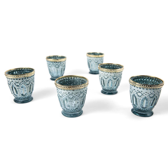 Shabby Chic Glass Vintage Votive Candle Holders, Set of 6-Set of 6-Koyal Wholesale-Frosted Blue-