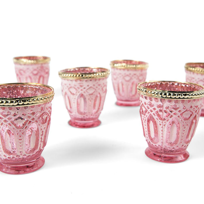 Shabby Chic Glass Vintage Votive Candle Holders, Set of 6-Set of 6-Koyal Wholesale-Frosted Pink-