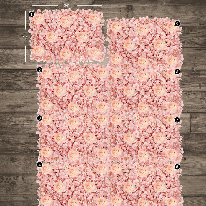 Silk Artificial Hydrangea and Rose Flower Wall Panels, Set of 8-Set of 8-Koyal Wholesale-Pink-24" x 17" x 2.5" H-