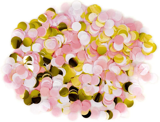 Tissue Paper Confetti 1-Inch Round Circles, Bulk 5.3 oz Pack, Confetti Balloon Decorations-Set of 1-Andaz Press-Blush Pink, White, Gold-