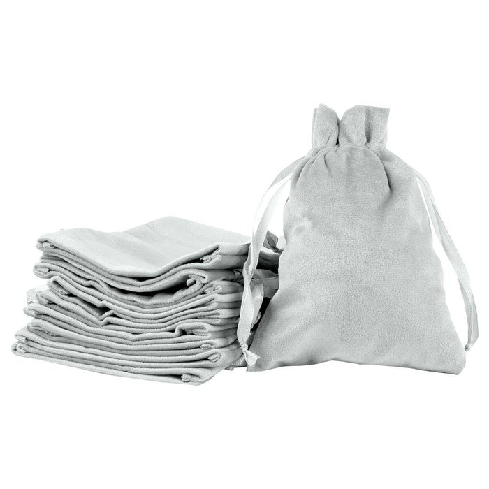 Velvet Drawstring Favor Bags, Set of 25-Set of 25-Andaz Press-5" x 7"-Light Gray-