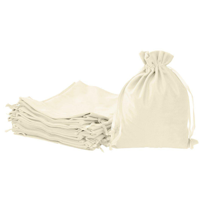 Velvet Drawstring Favor Bags, Set of 25-Set of 25-Andaz Press-8" x 10"-Ivory-
