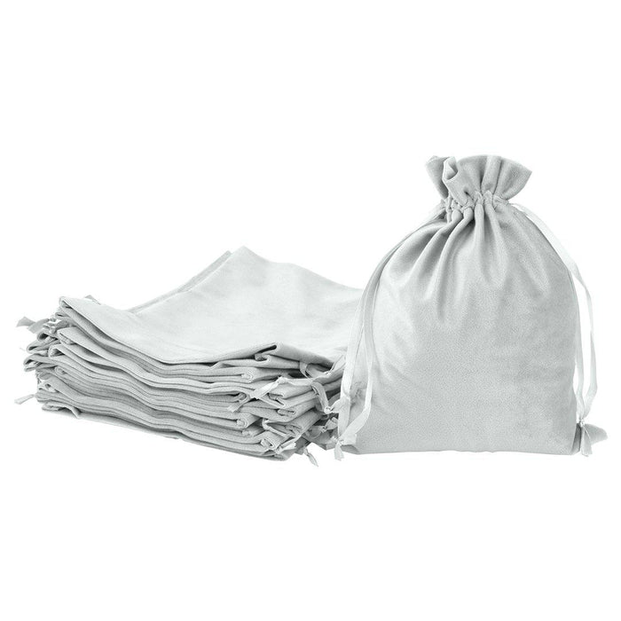 Velvet Drawstring Favor Bags, Set of 25-Set of 25-Andaz Press-8" x 10"-Light Gray-
