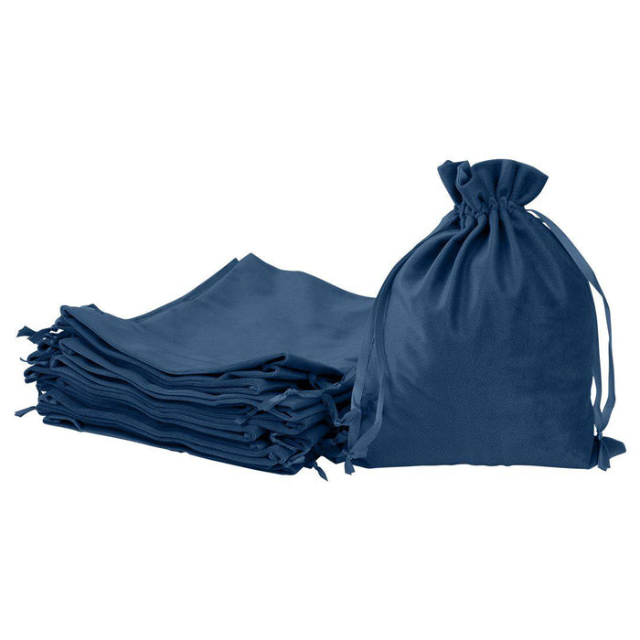 Velvet Drawstring Favor Bags, Set of 25-Set of 25-Andaz Press-8" x 10"-Navy Blue-