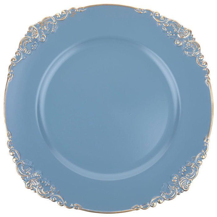 Vintage Charger Plates-Koyal Wholesale-Antique Blue with Gold-Set of 4-