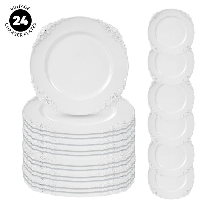 Vintage Charger Plates-Koyal Wholesale-White-Set of 24-