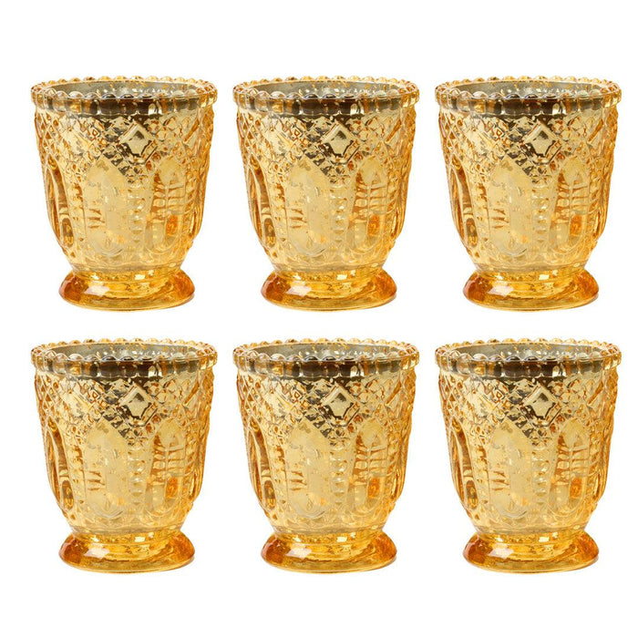 Vintage Glass Candle Holder, Set of 6-Set of 6-Koyal Wholesale-Gold-