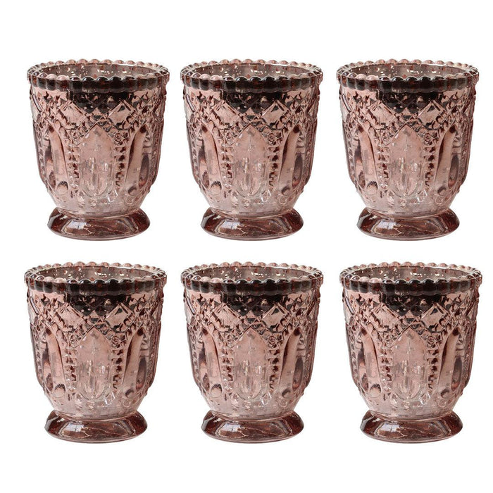 Vintage Glass Candle Holder, Set of 6-Set of 6-Koyal Wholesale-Rose Gold-