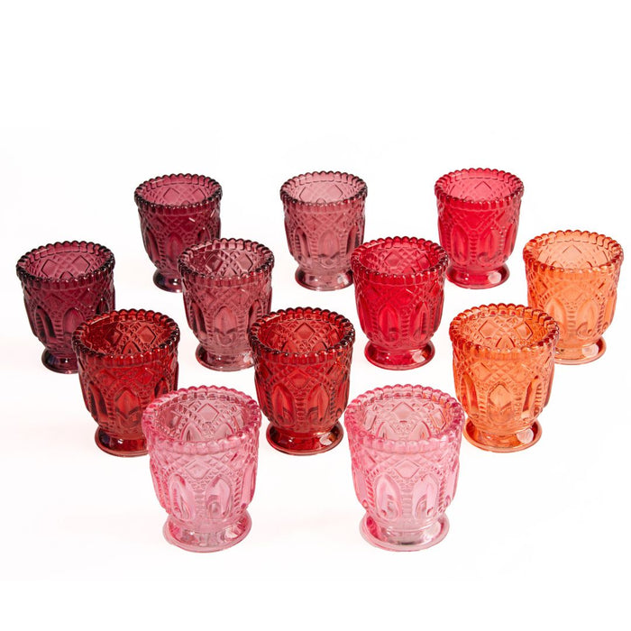 Vintage Ombre Glass Votive Candle Holders, Set of 12-Set of 12-Koyal Wholesale-Red-
