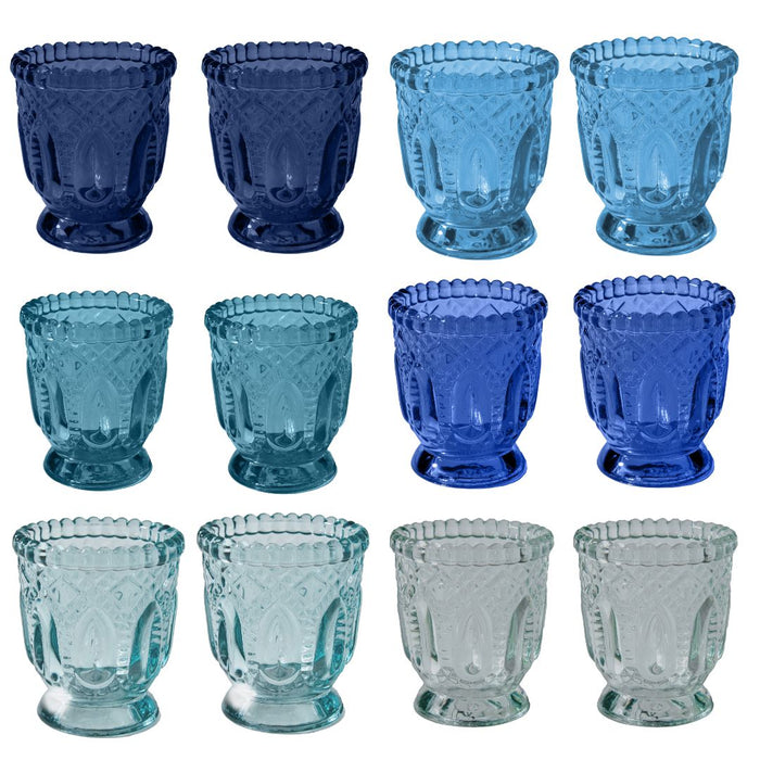 Vintage Ombre Glass Votive Candle Holders, Set of 12-Set of 12-Koyal Wholesale-Blue-