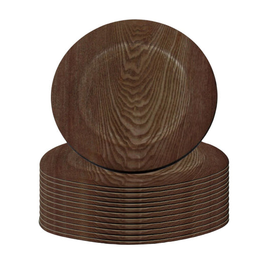 Walnut Faux Wood Charger Plates, Set of 12-Set of 12-Koyal Wholesale-