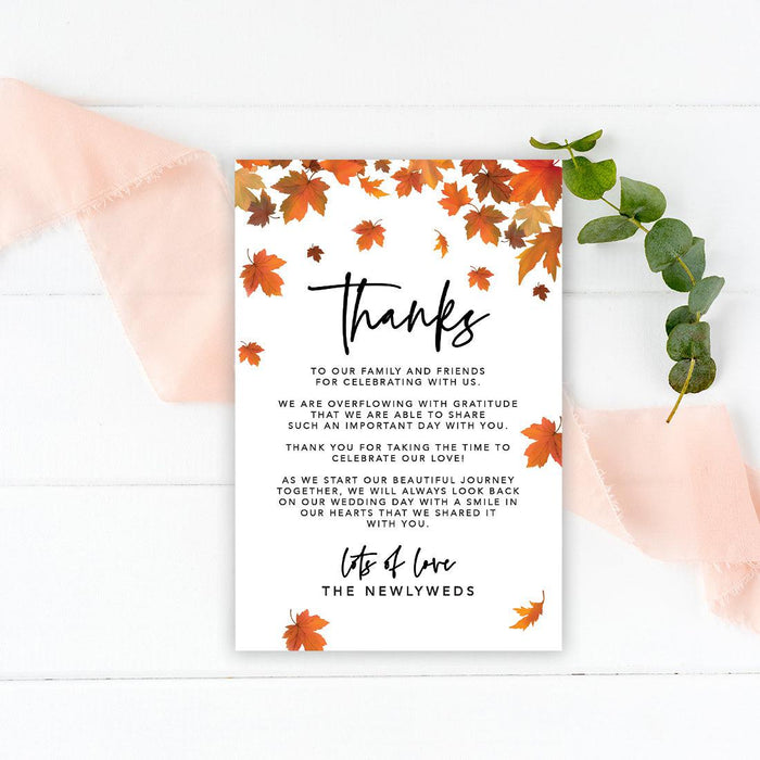 Wedding Thank You Place Setting Cards for Table Reception, Wedding Decoration Seating Design 1-Set of 56-Andaz Press-Autumn Fall Maple Leaves-