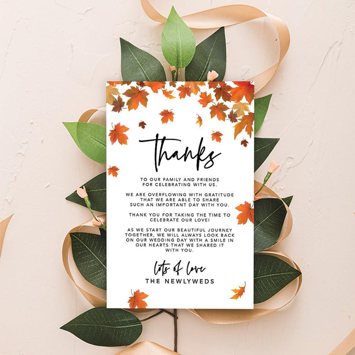 Wedding Thank You Place Setting Cards for Table Reception, Wedding Decoration Seating Design 1-Set of 56-Andaz Press-Autumn Fall Maple Leaves-