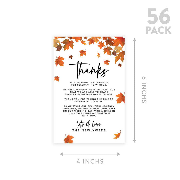 Wedding Thank You Place Setting Cards for Table Reception, Wedding Decoration Seating Design 1-Set of 56-Andaz Press-Autumn Fall Maple Leaves-