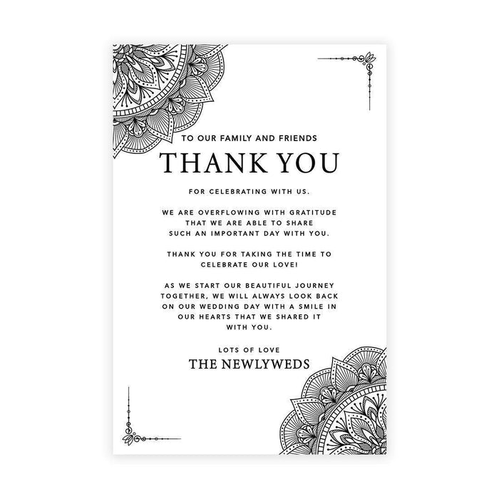 Wedding Thank You Place Setting Cards for Table Reception, Wedding Decoration Seating Design 1-Set of 56-Andaz Press-Black Elegant Ornate-