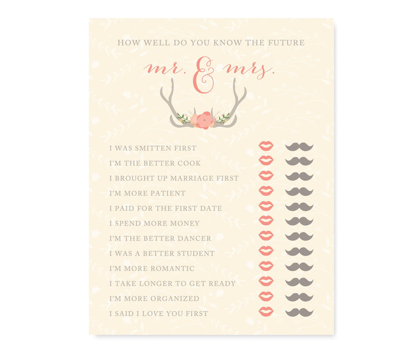 Woodland Deer Wedding Bridal Shower Game Cards-Set of 20-Andaz Press-How Well Do You Know The Future Mr./Mrs.?-