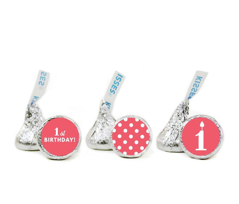 1st Birthday Hershey's Kisses Stickers-Set of 216-Andaz Press-Coral-