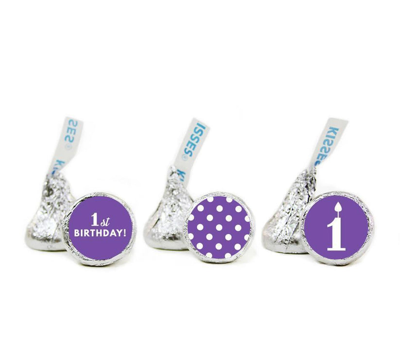 1st Birthday Hershey's Kisses Stickers-Set of 216-Andaz Press-Purple-