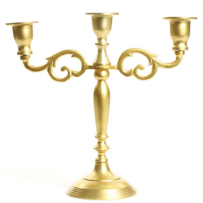 3 Arm Metal Candelabra Candle Holder Centerpiece-Set of 1-Koyal Wholesale-Gold-