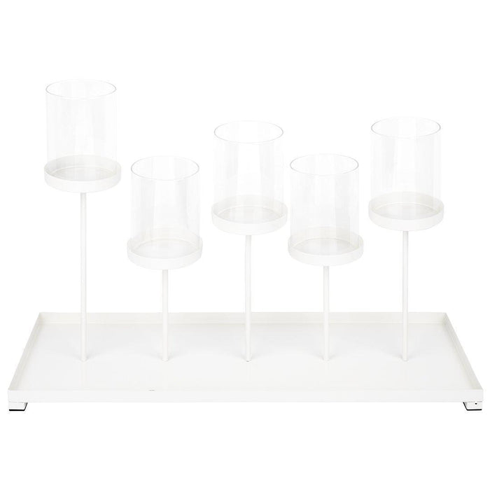 5-Cup Candle Holder Tray for Wedding Reception, Dining Table Centerpieces-Set of 1-Koyal Wholesale-Matte White-