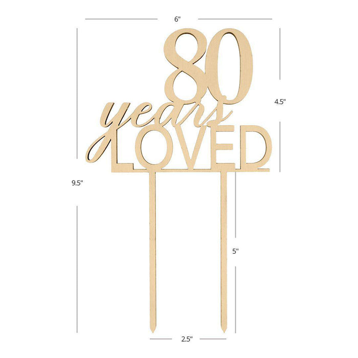 80 Years Loved Laser Cut Wood Cake Topper-Set of 1-Andaz Press-