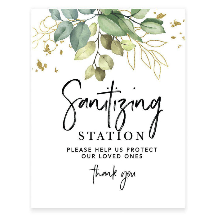 8.5 x 11 Inch Social Distance Wedding Party COVID Signs-Set of 1-Andaz Press-Sanitizing Station Greenery-
